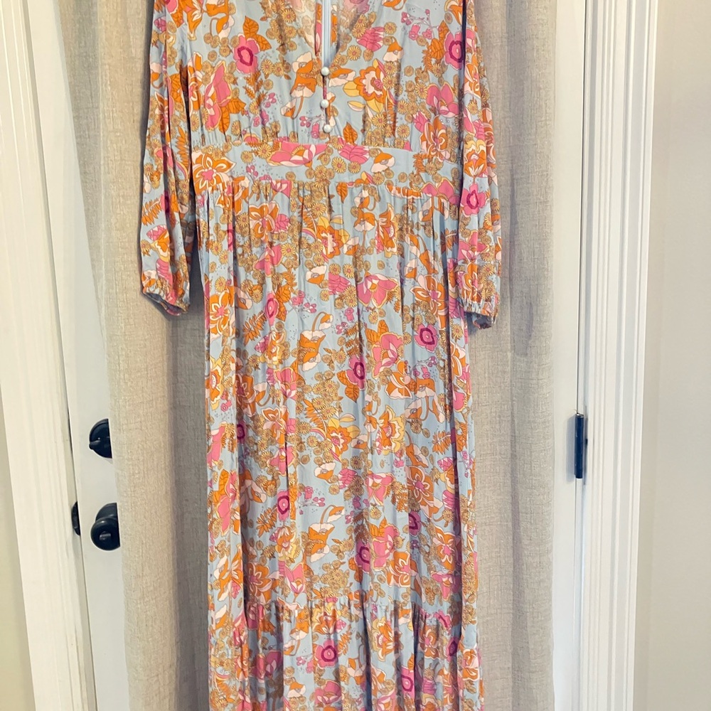 Boho Floral Maxi Dress in Pink and Orange